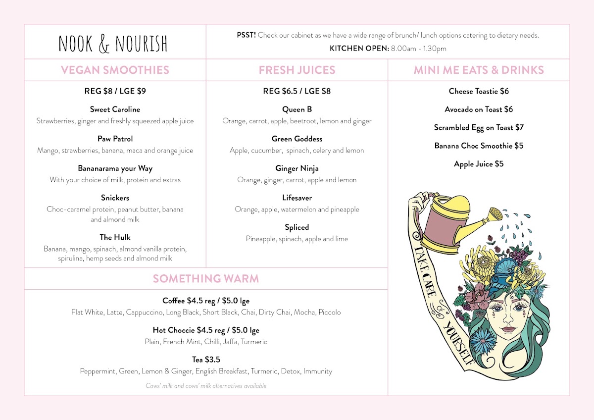 Nook & Nourish menu board