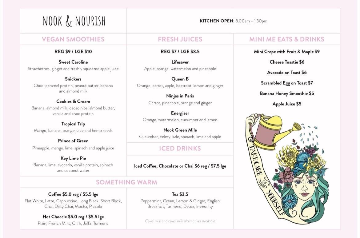Nook & Nourish menu board