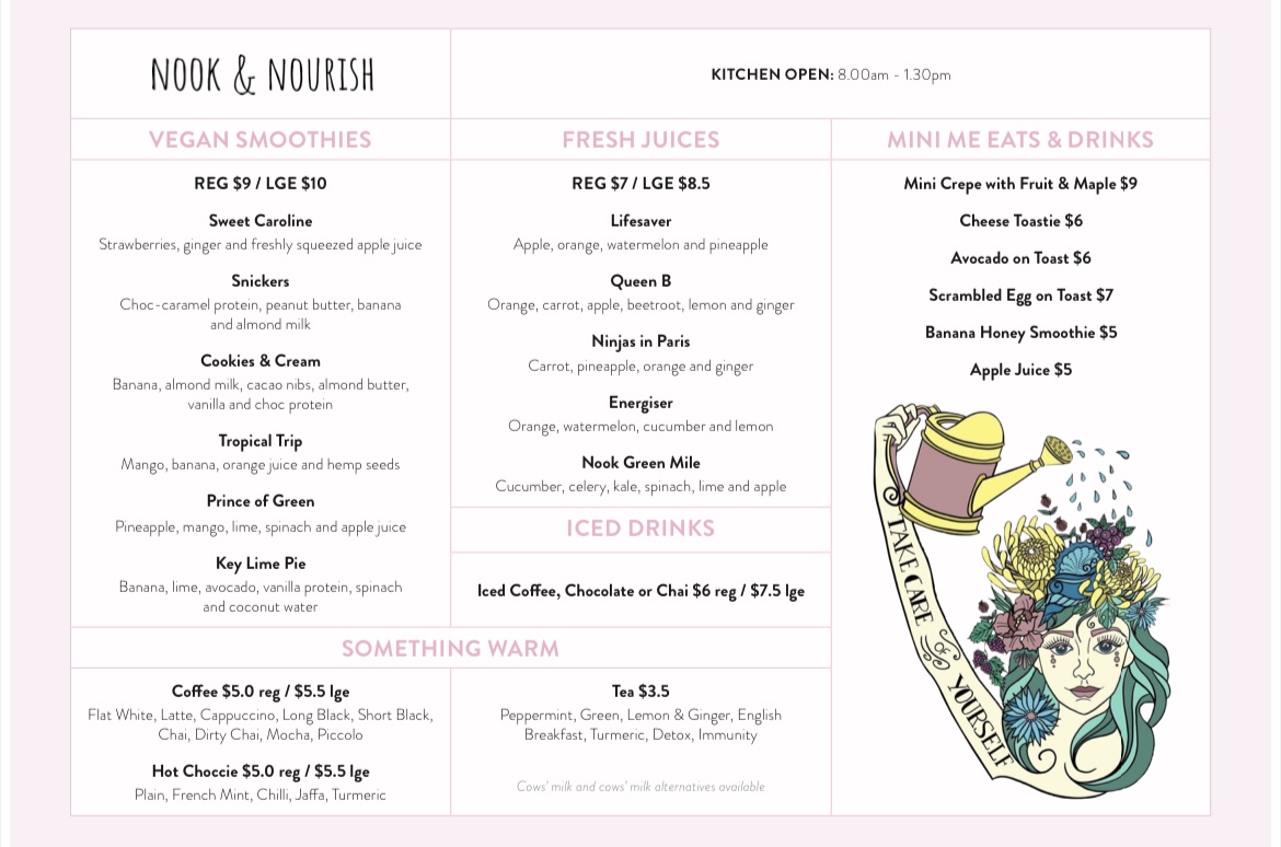 Nook & Nourish menu board