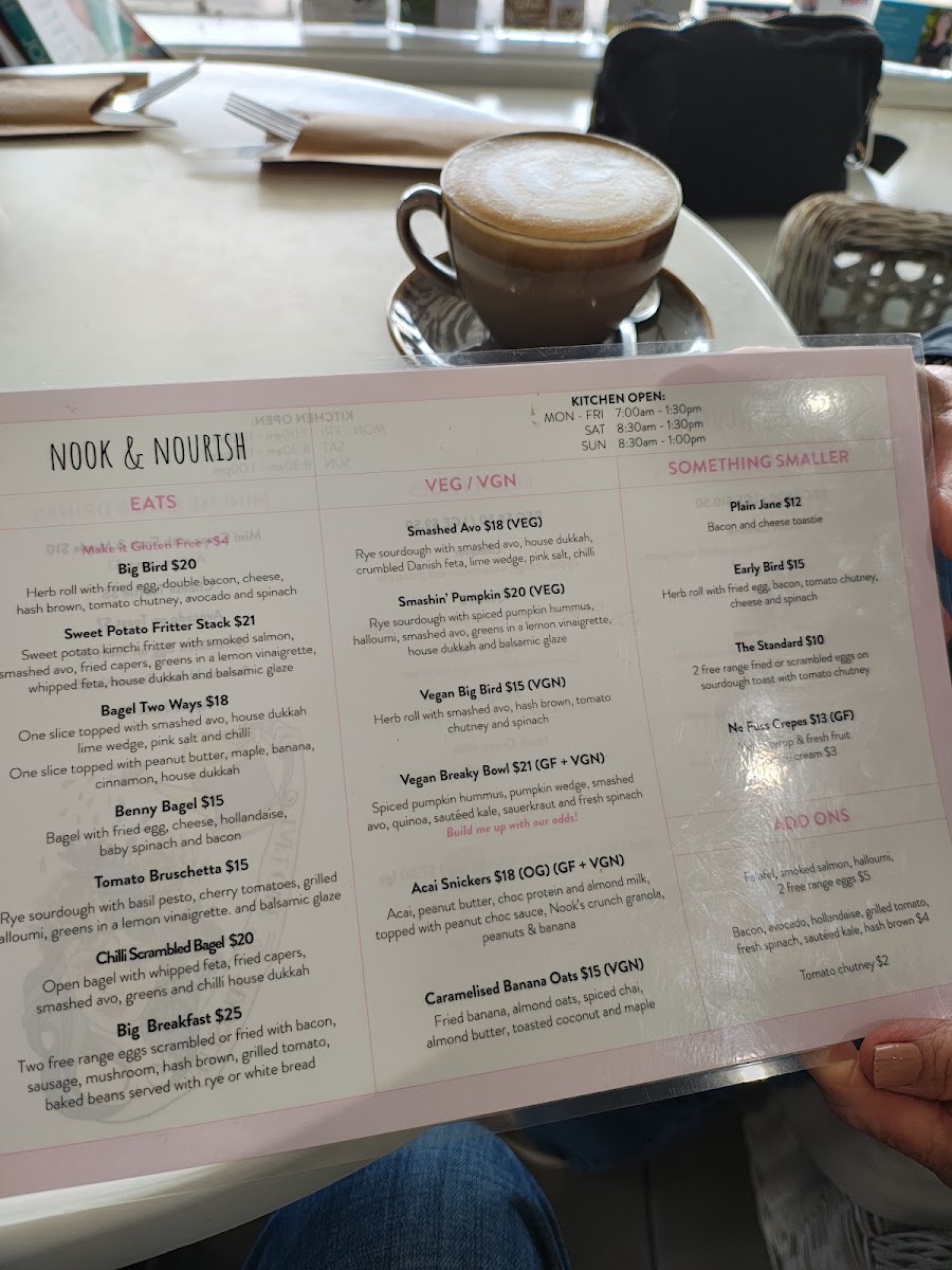 Nook & Nourish menu board