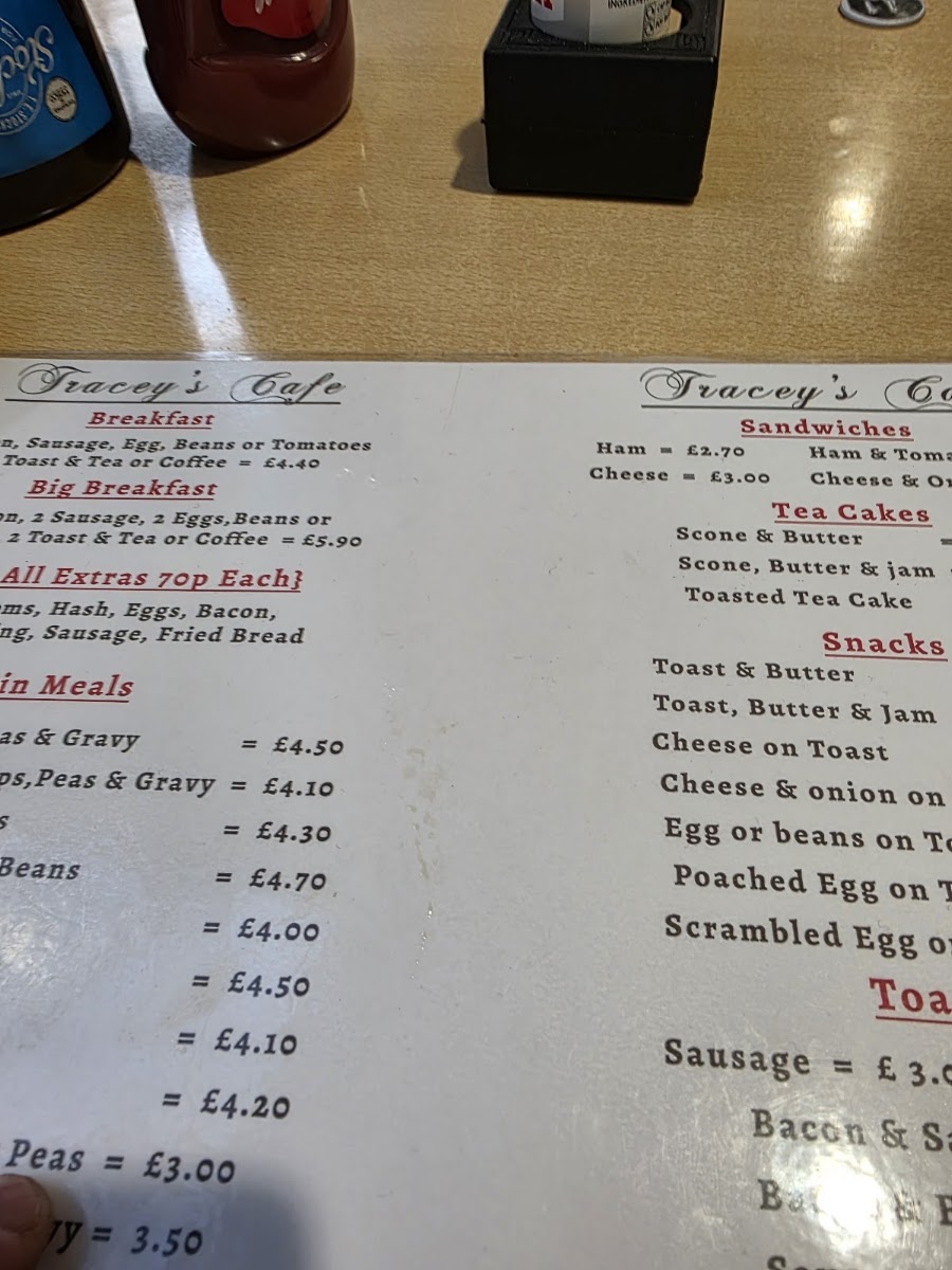 Tracey's Cafe menu board