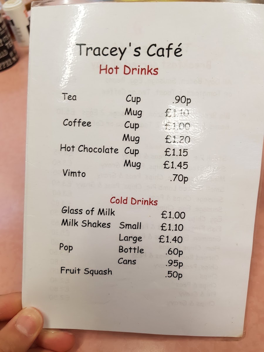 Tracey's Cafe menu board
