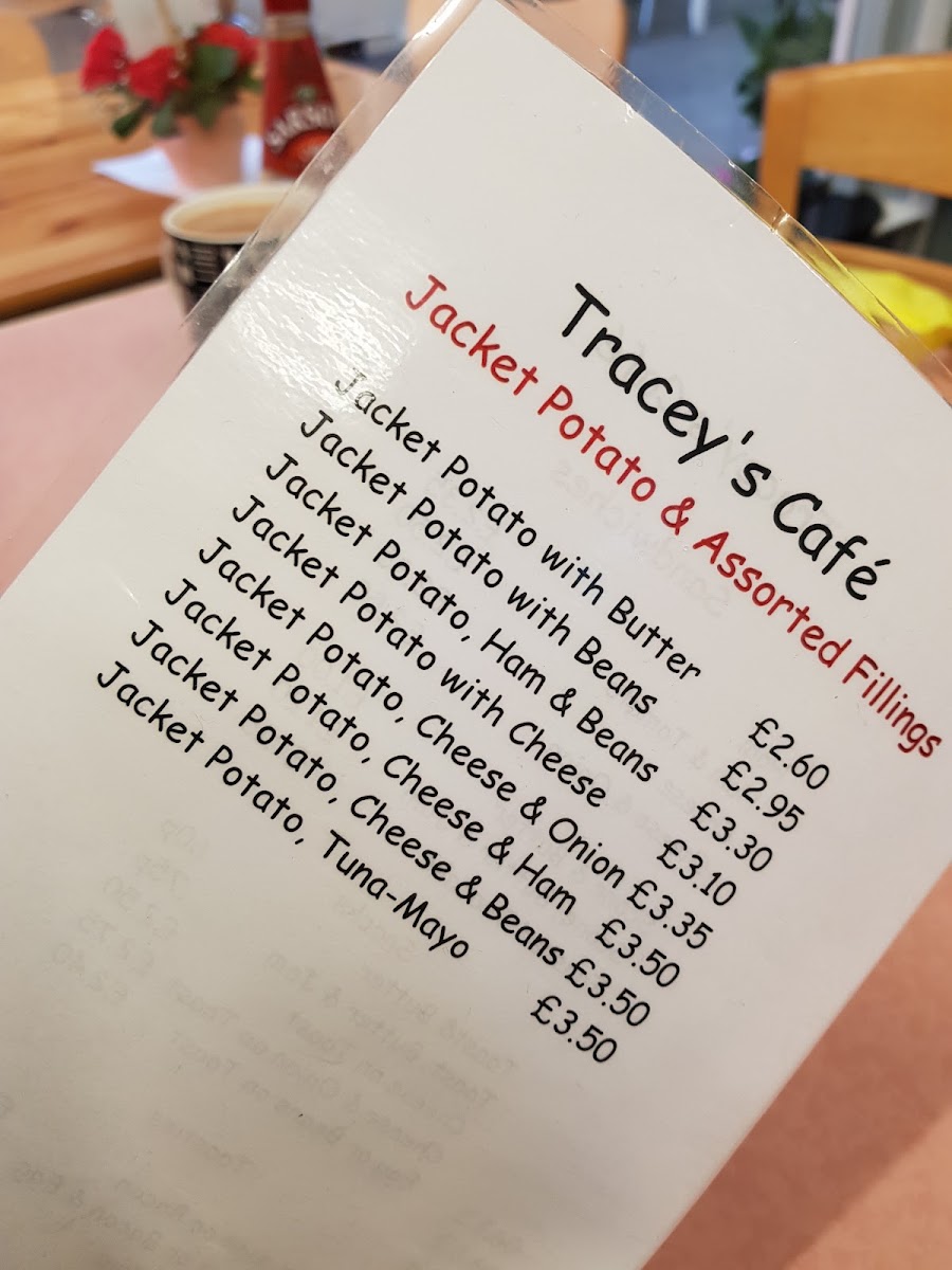 Tracey's Cafe menu board