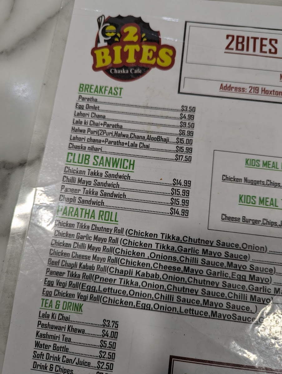 2Bites chaska cafe menu board