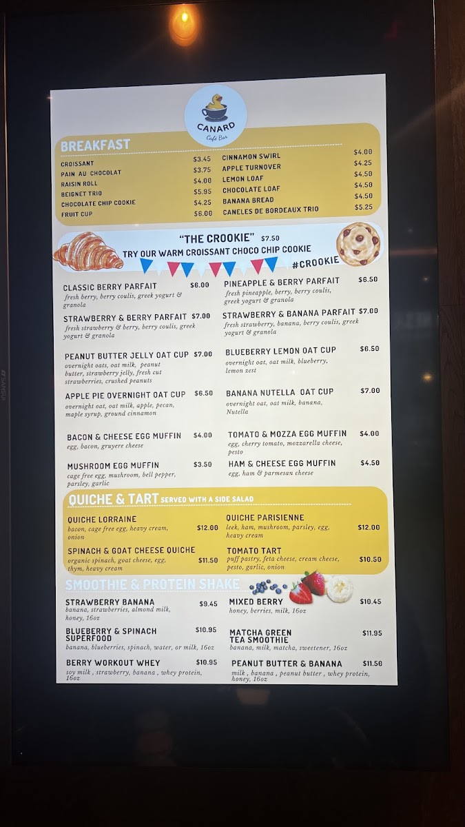 Canard Café Bar Stamford menu board