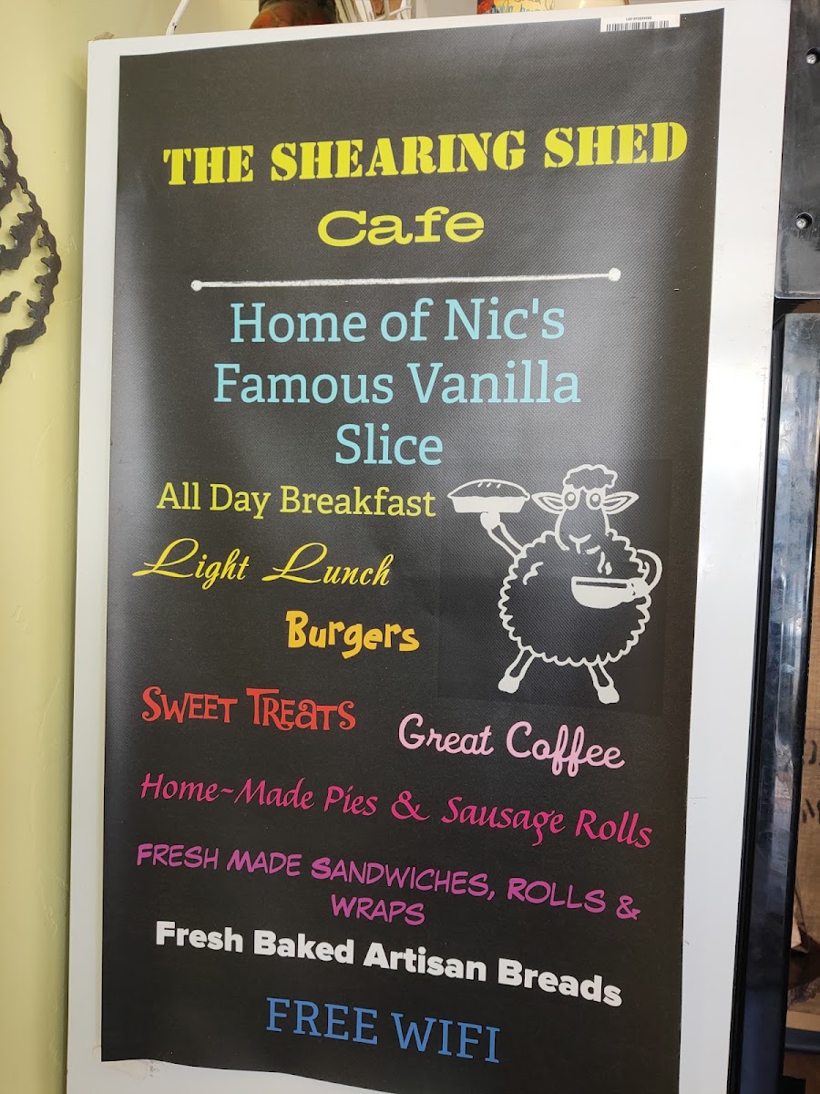 The shearing shed cafe menu board