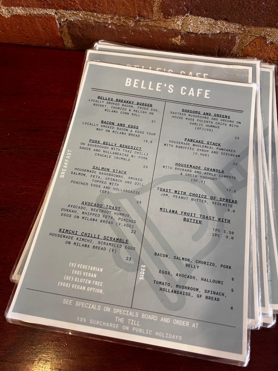 Belle's Cafe menu board