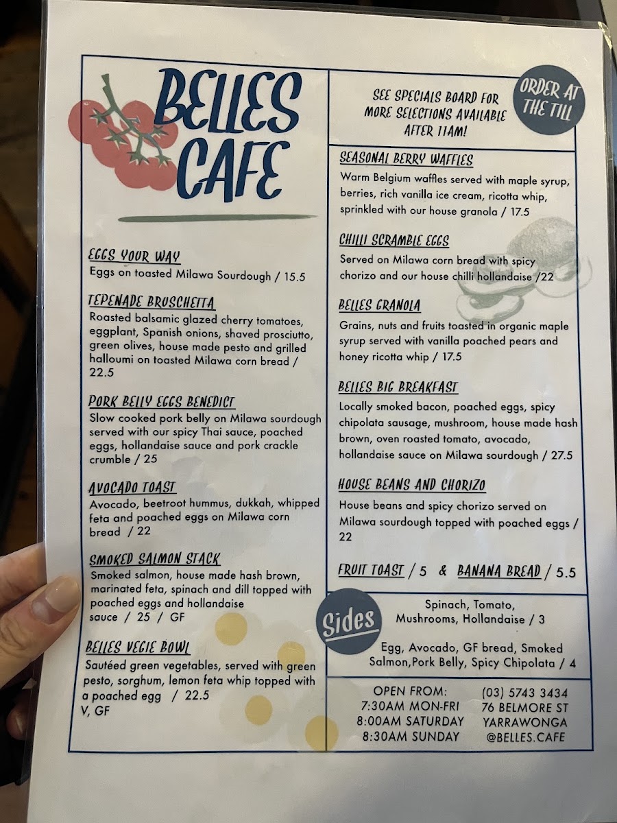 Belle's Cafe menu board