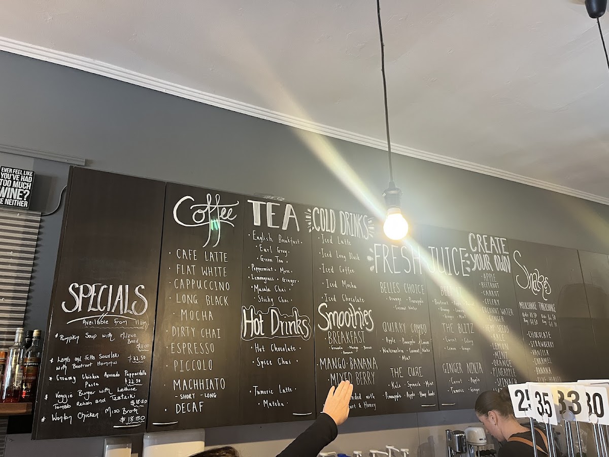 Belle's Cafe menu board