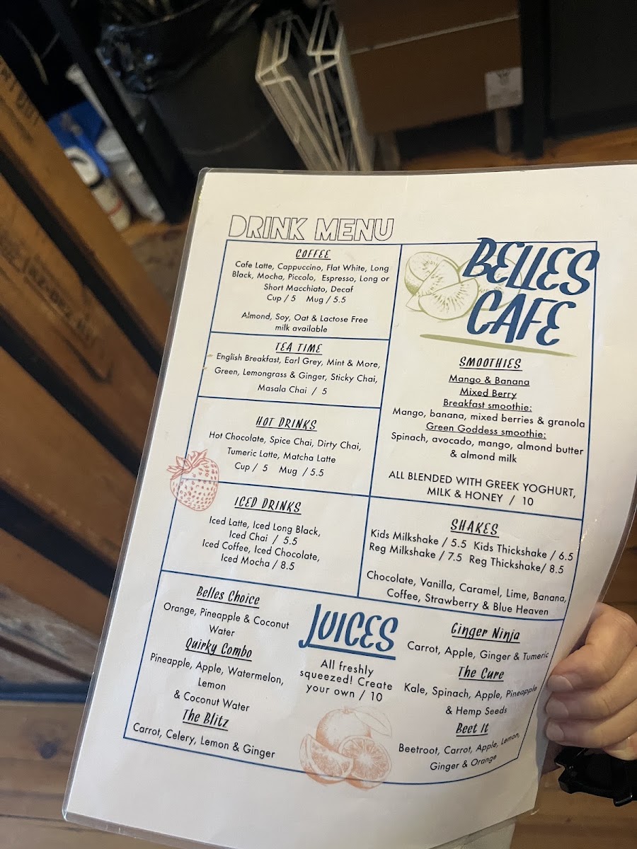 Belle's Cafe menu board