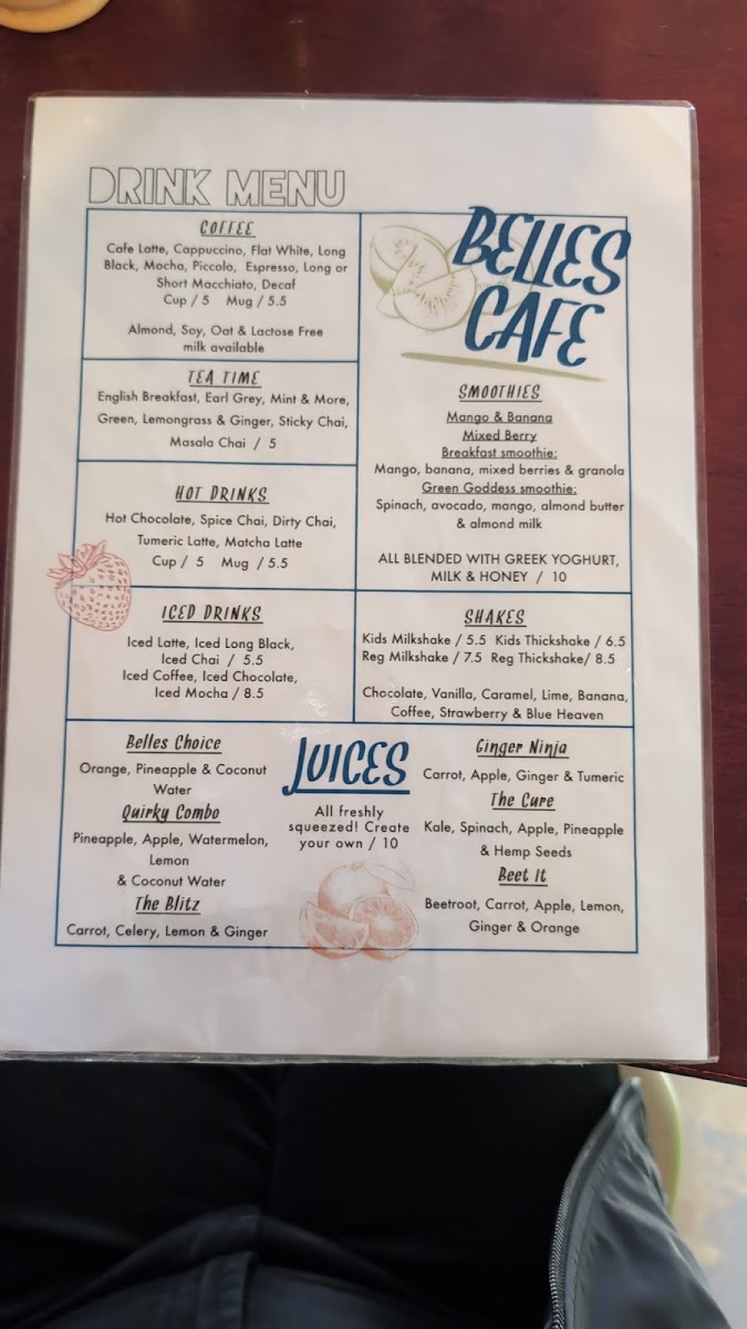 Belle's Cafe menu board