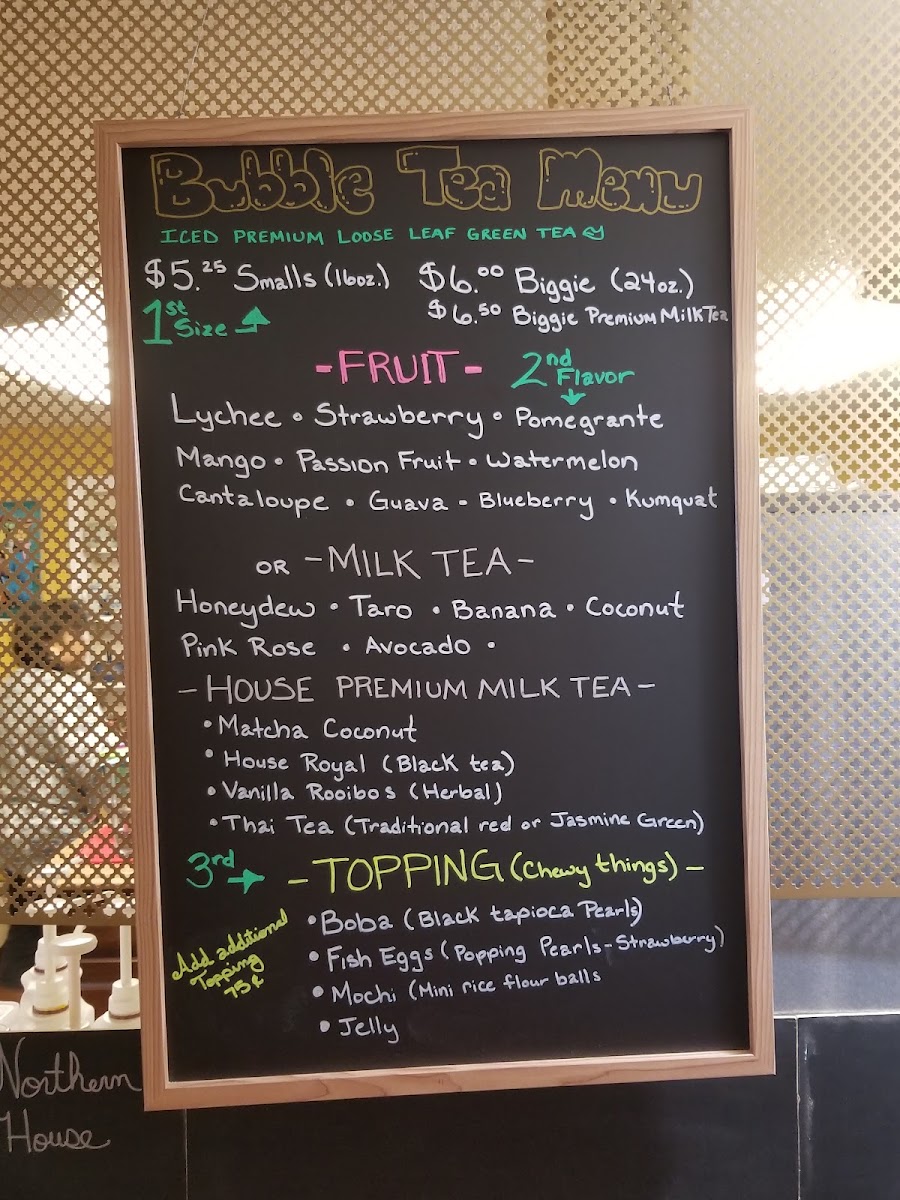 The Northern Tea House menu board