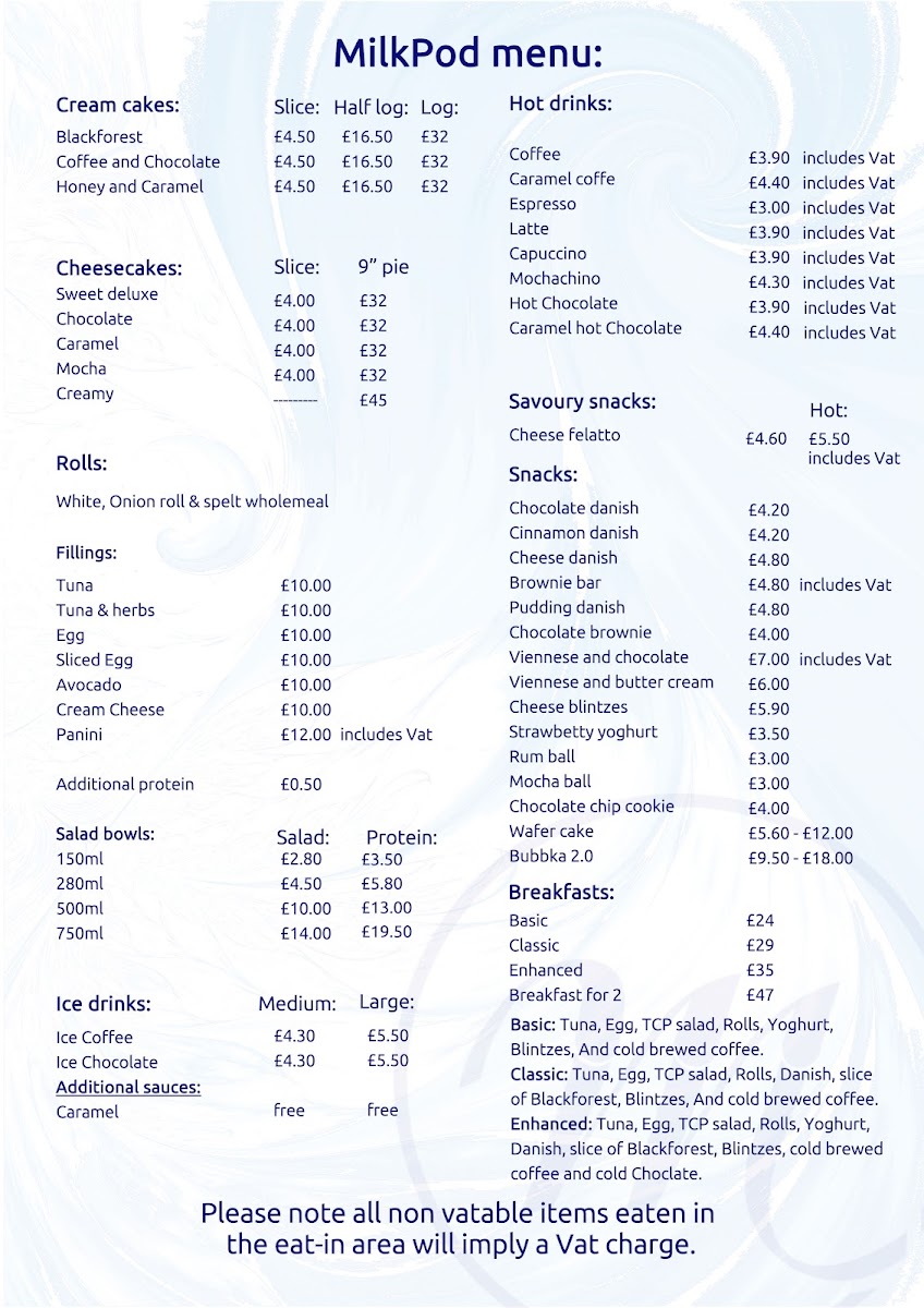 MilkPod menu board
