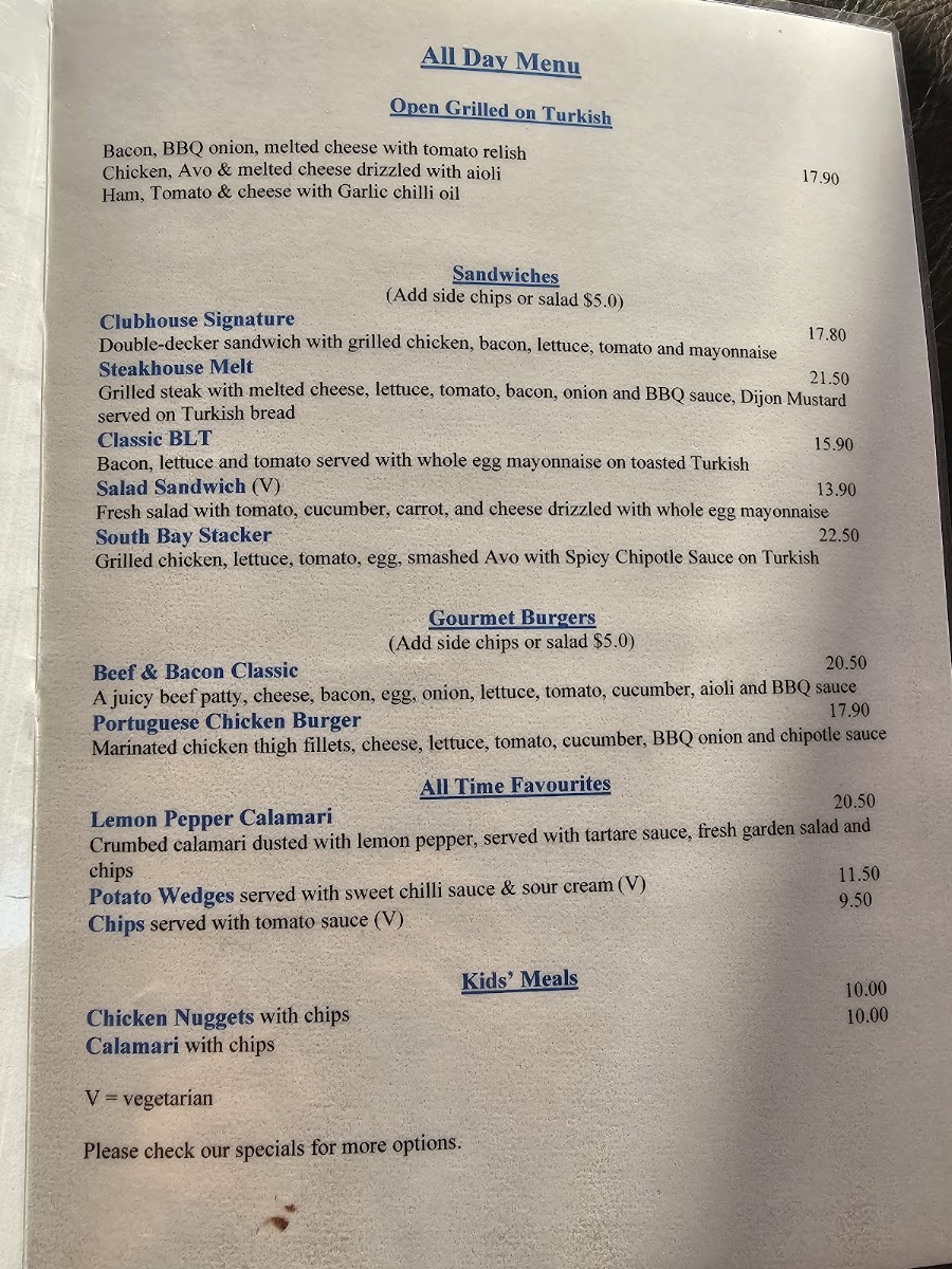 Cafe on South Bay menu board
