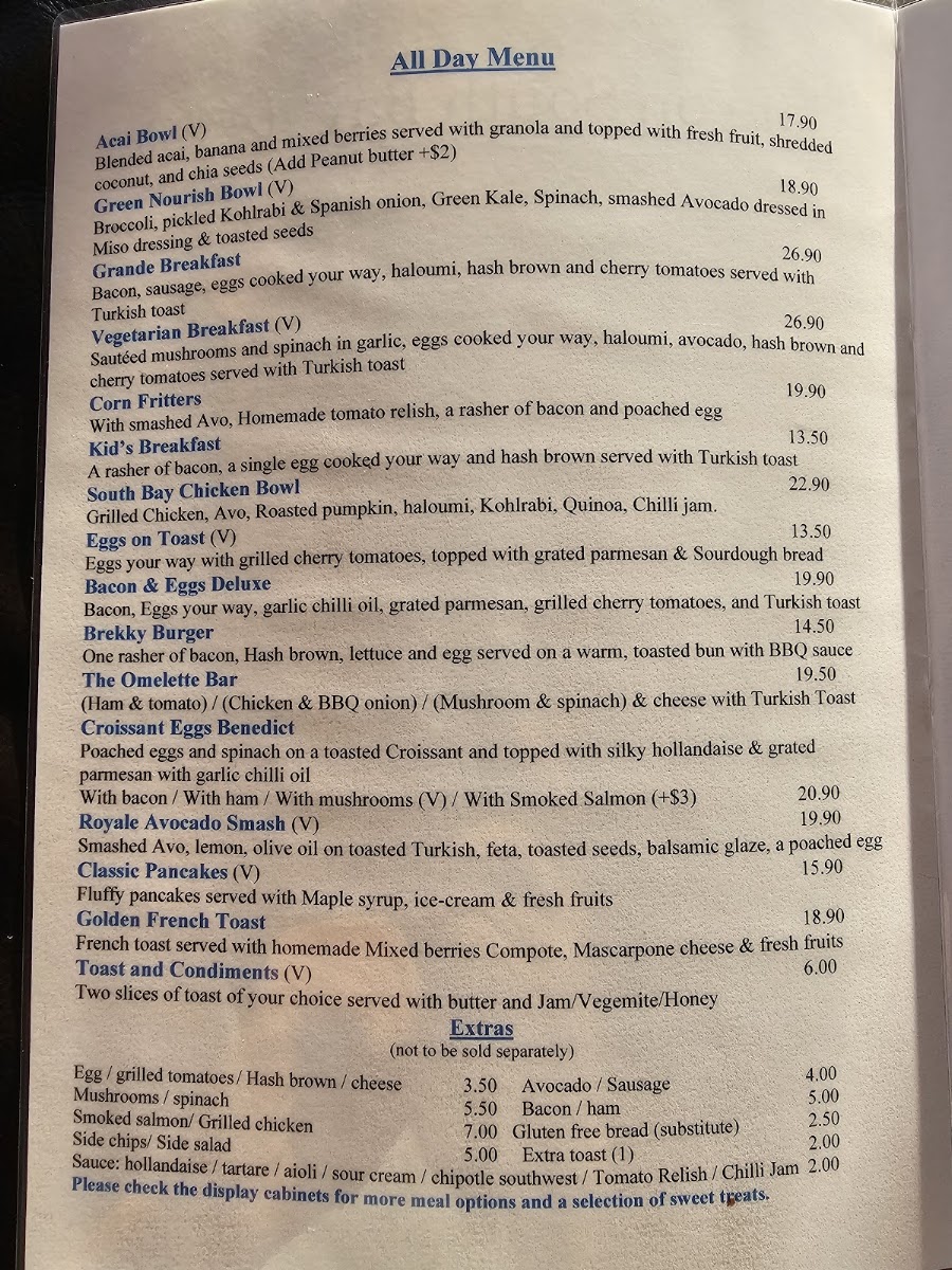 Cafe on South Bay menu board
