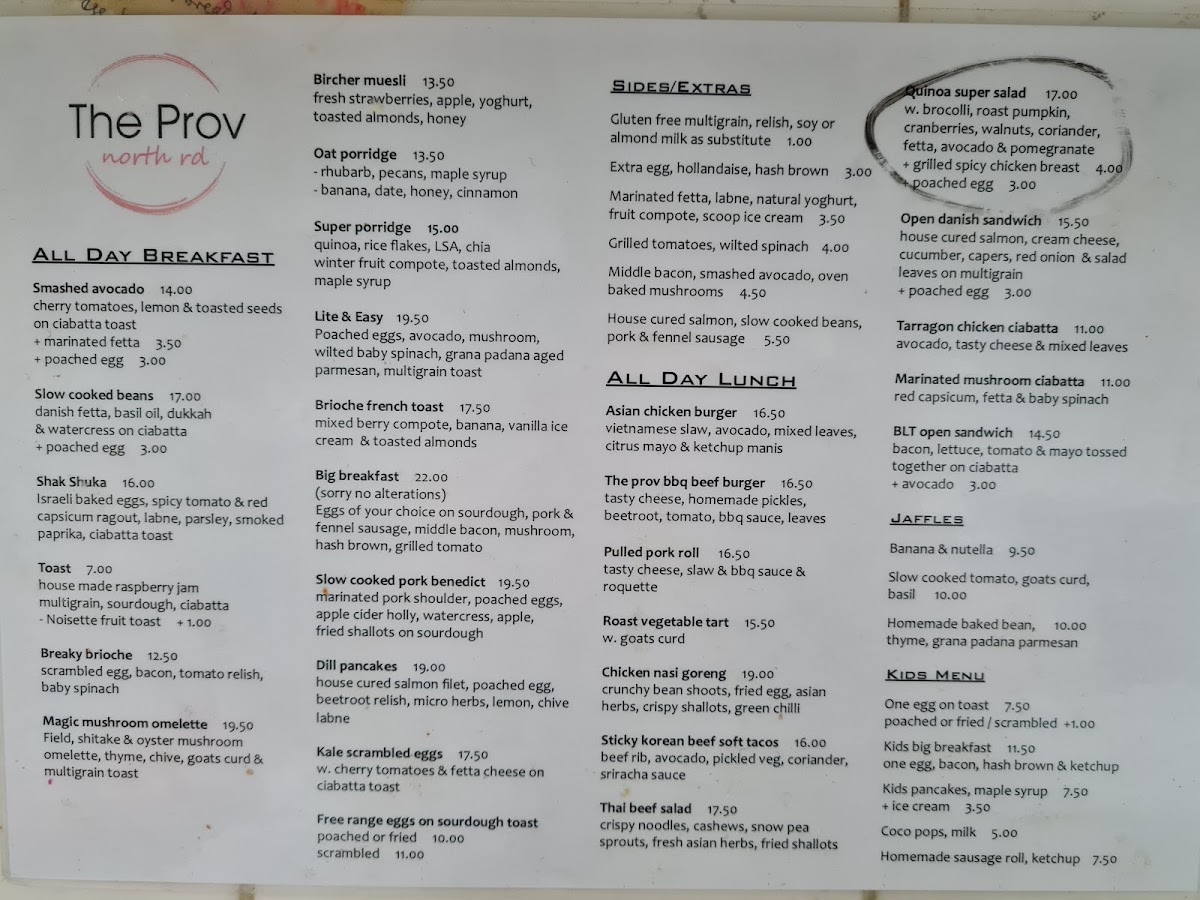 The Ormond Provedore Cafe menu board