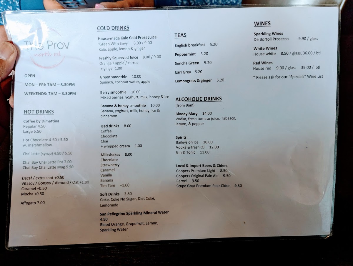 The Ormond Provedore Cafe menu board