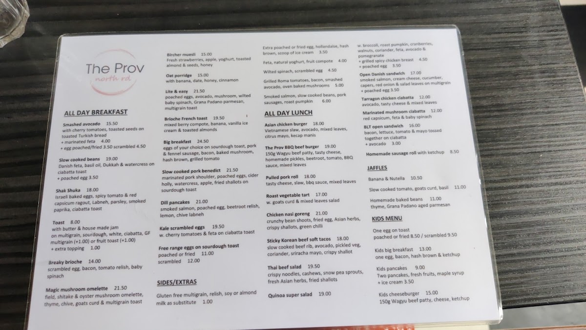 The Ormond Provedore Cafe menu board