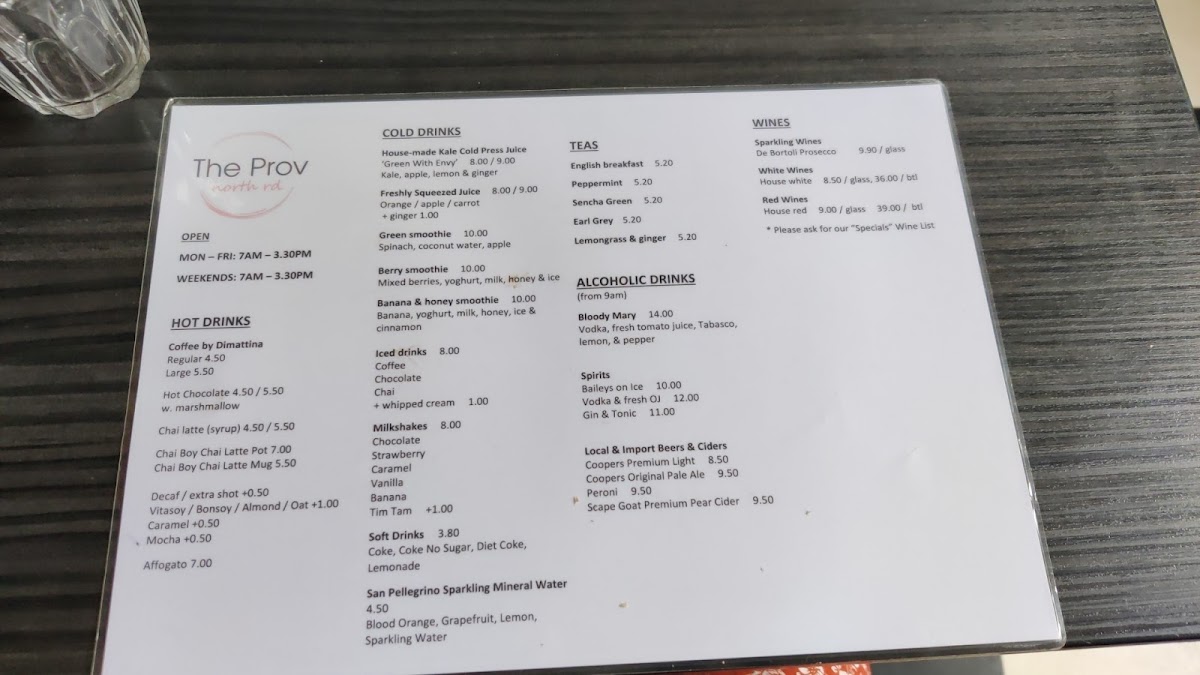 The Ormond Provedore Cafe menu board