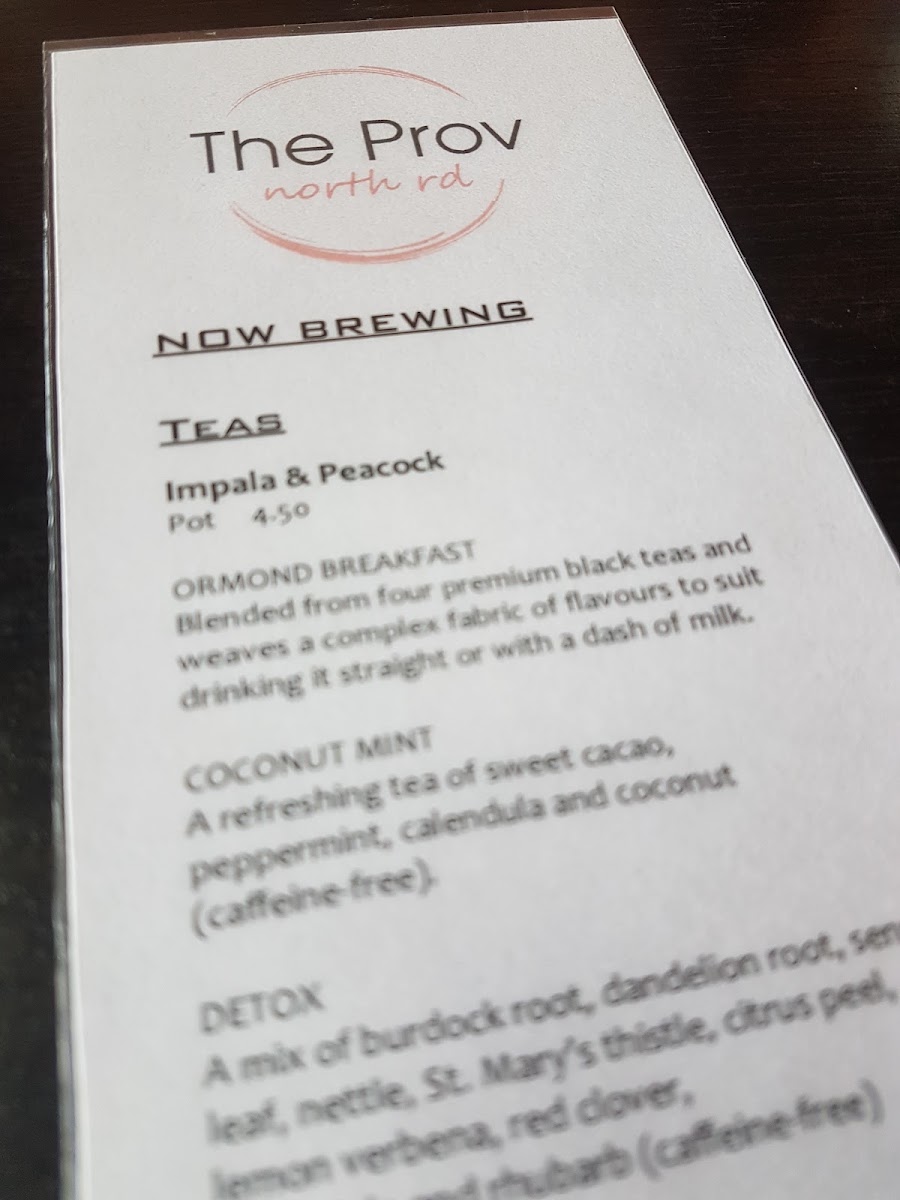 The Ormond Provedore Cafe menu board