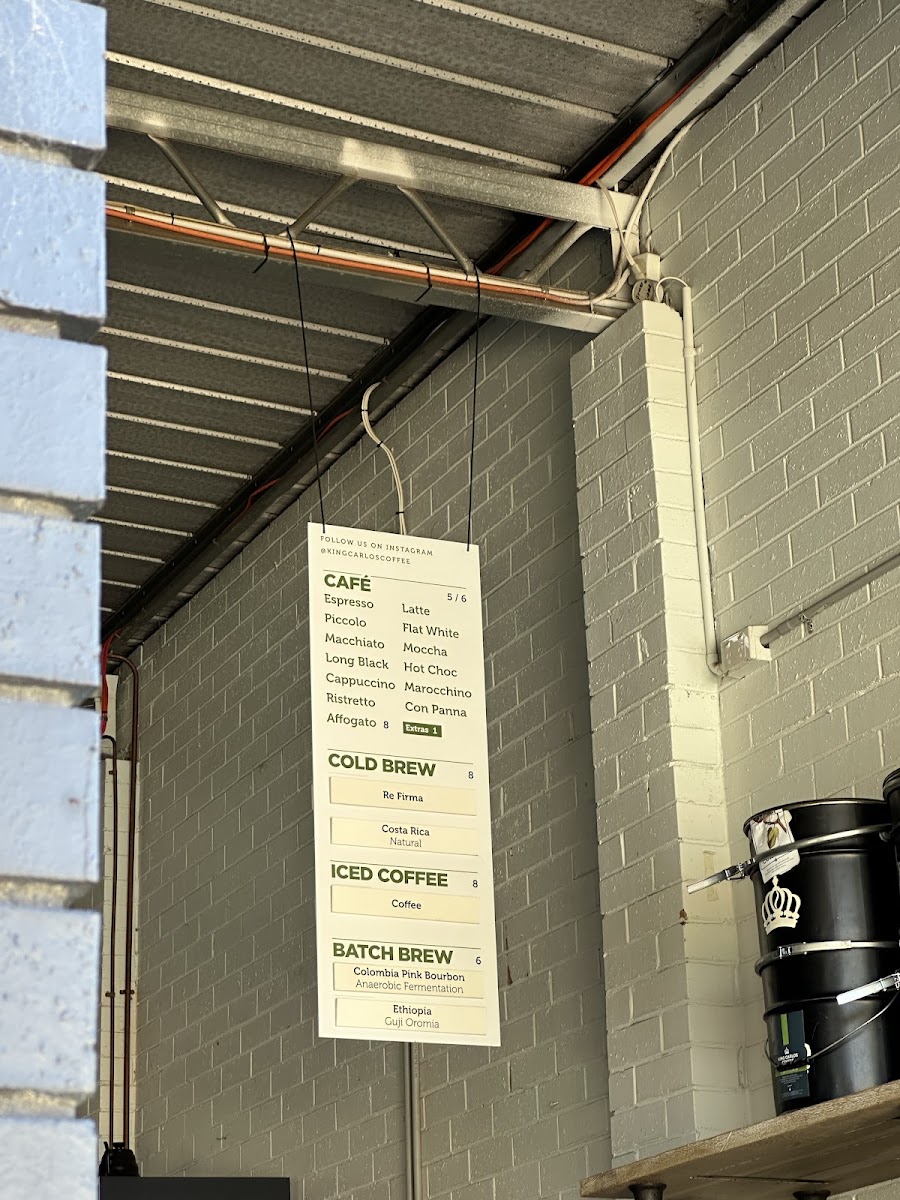 King Carlos Coffee Roasters menu board