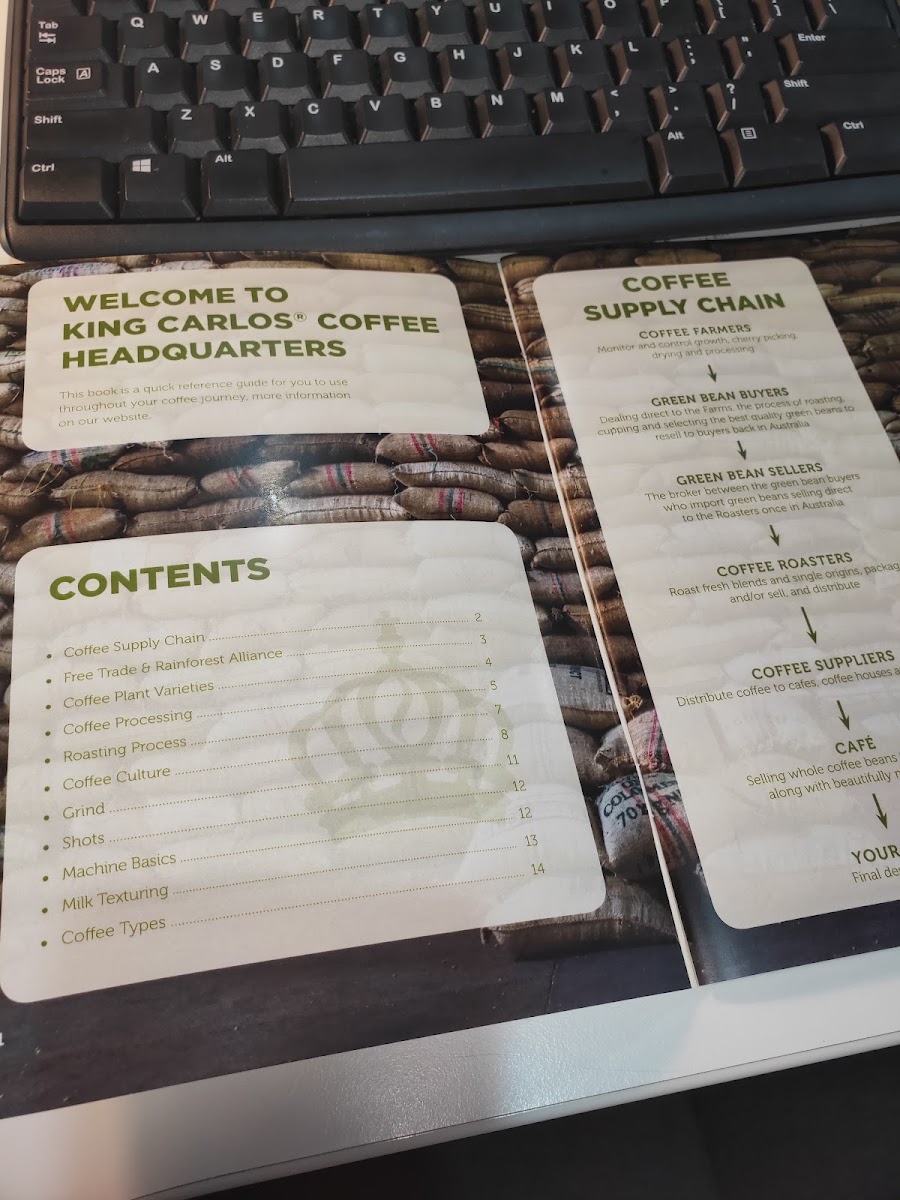 King Carlos Coffee Roasters menu board