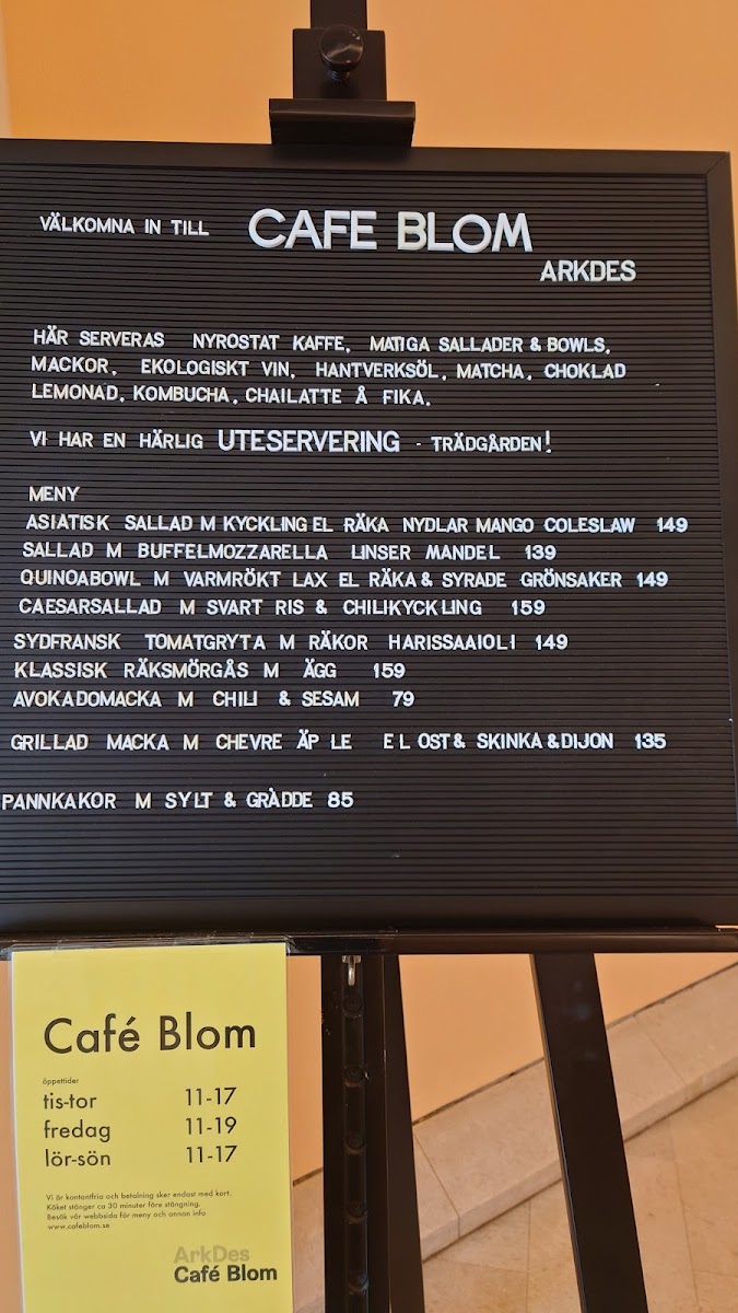 Café Blom menu board
