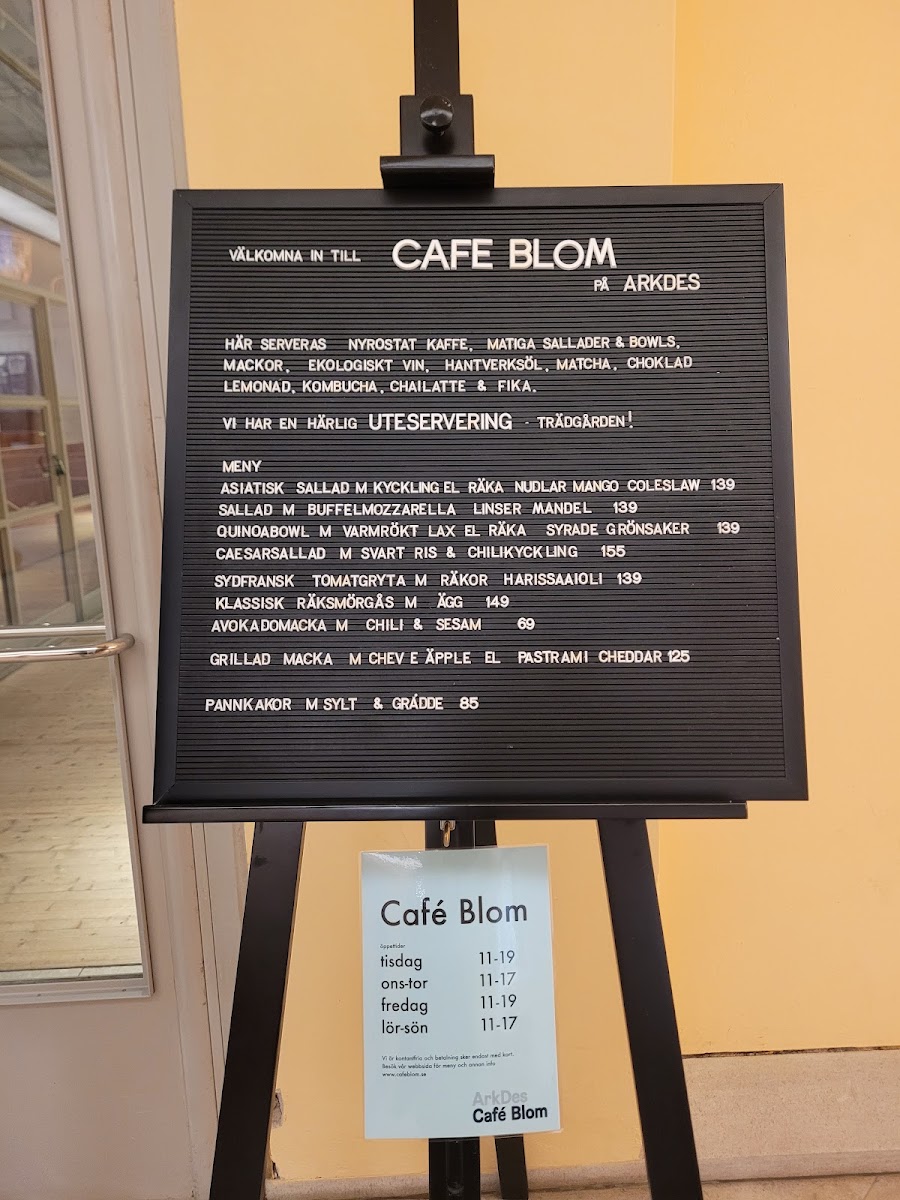 Café Blom menu board