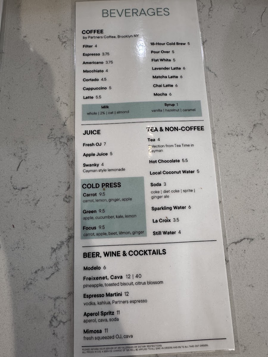 Water & the Elephant menu board