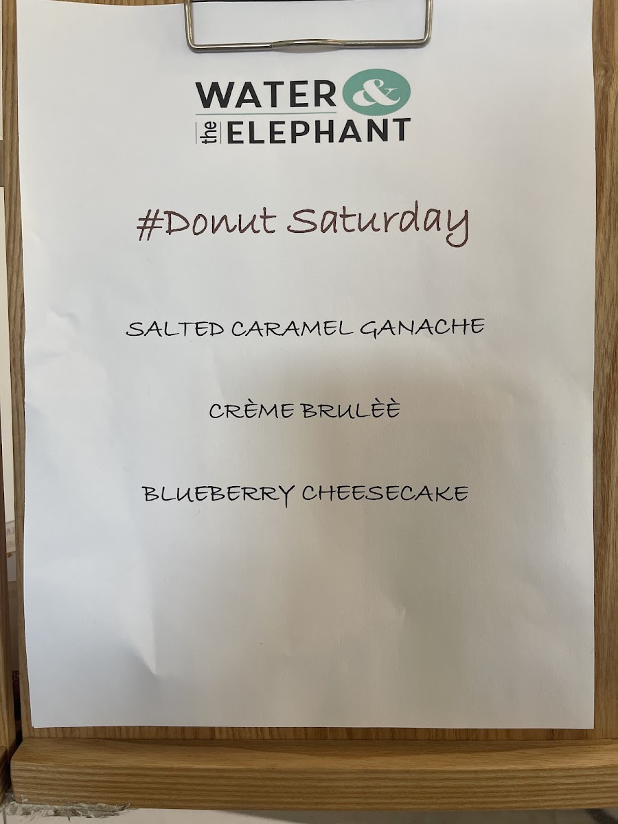 Water & the Elephant menu board