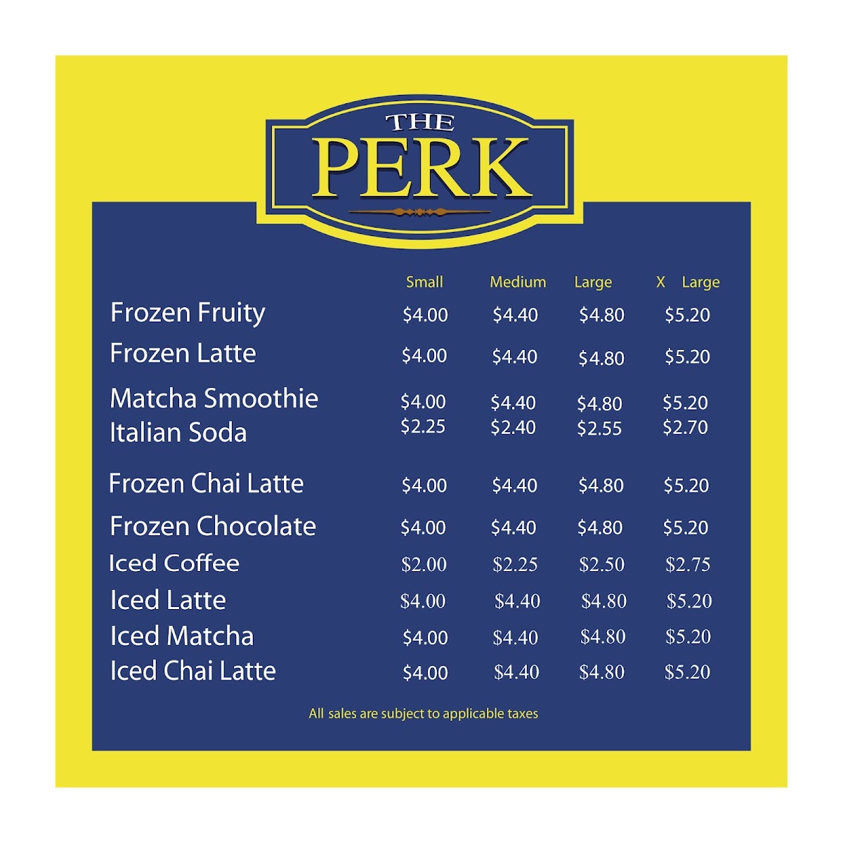 The Perk menu board
