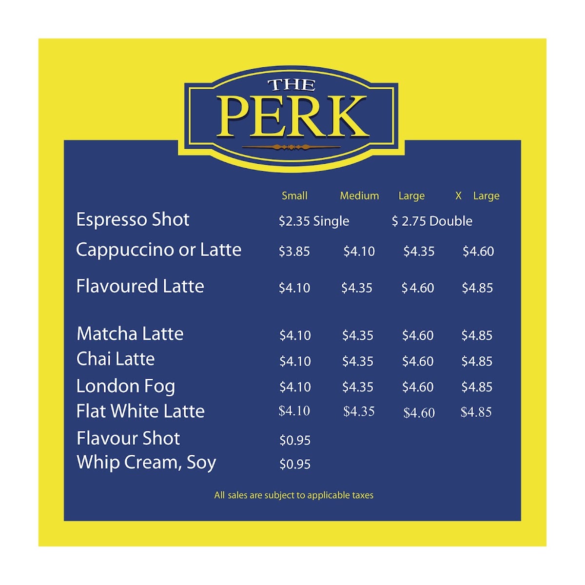 The Perk menu board