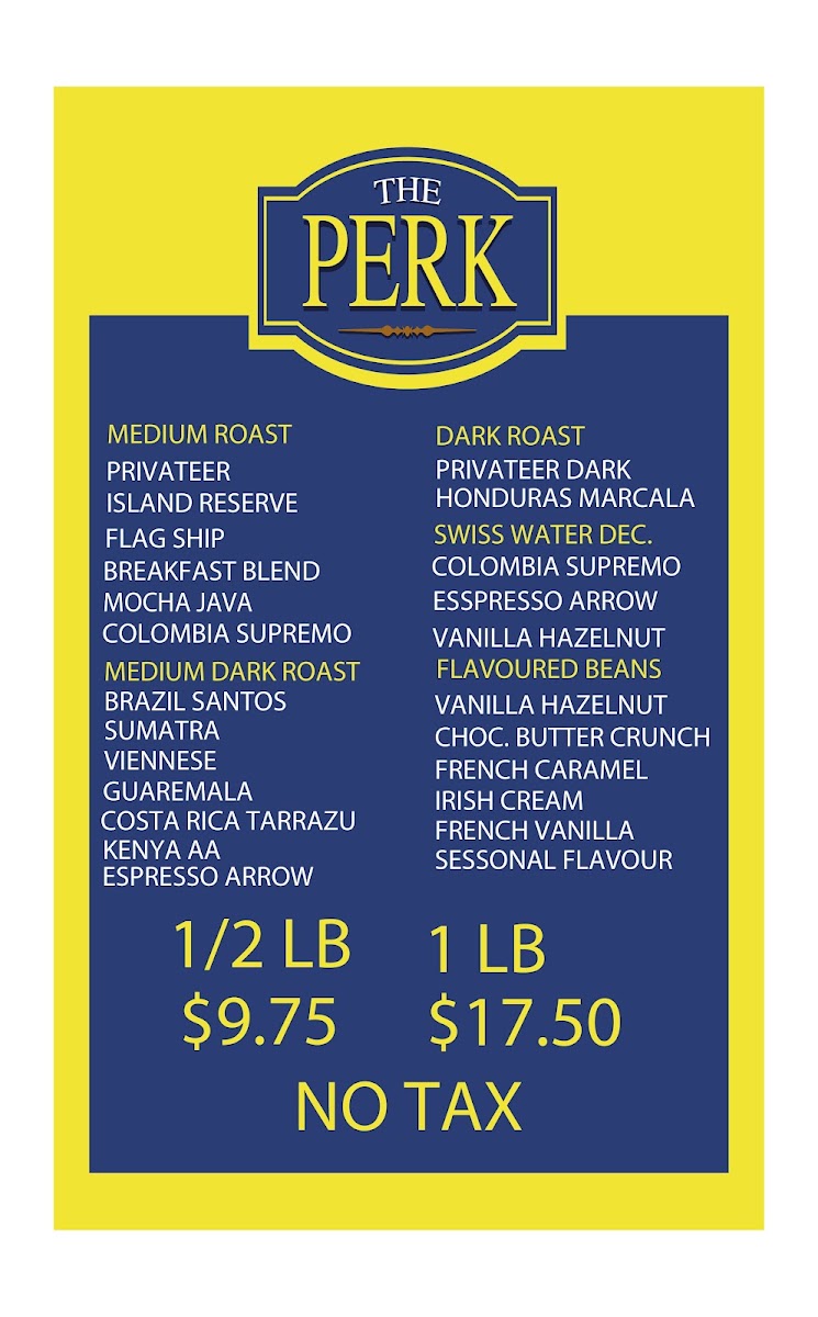 The Perk menu board