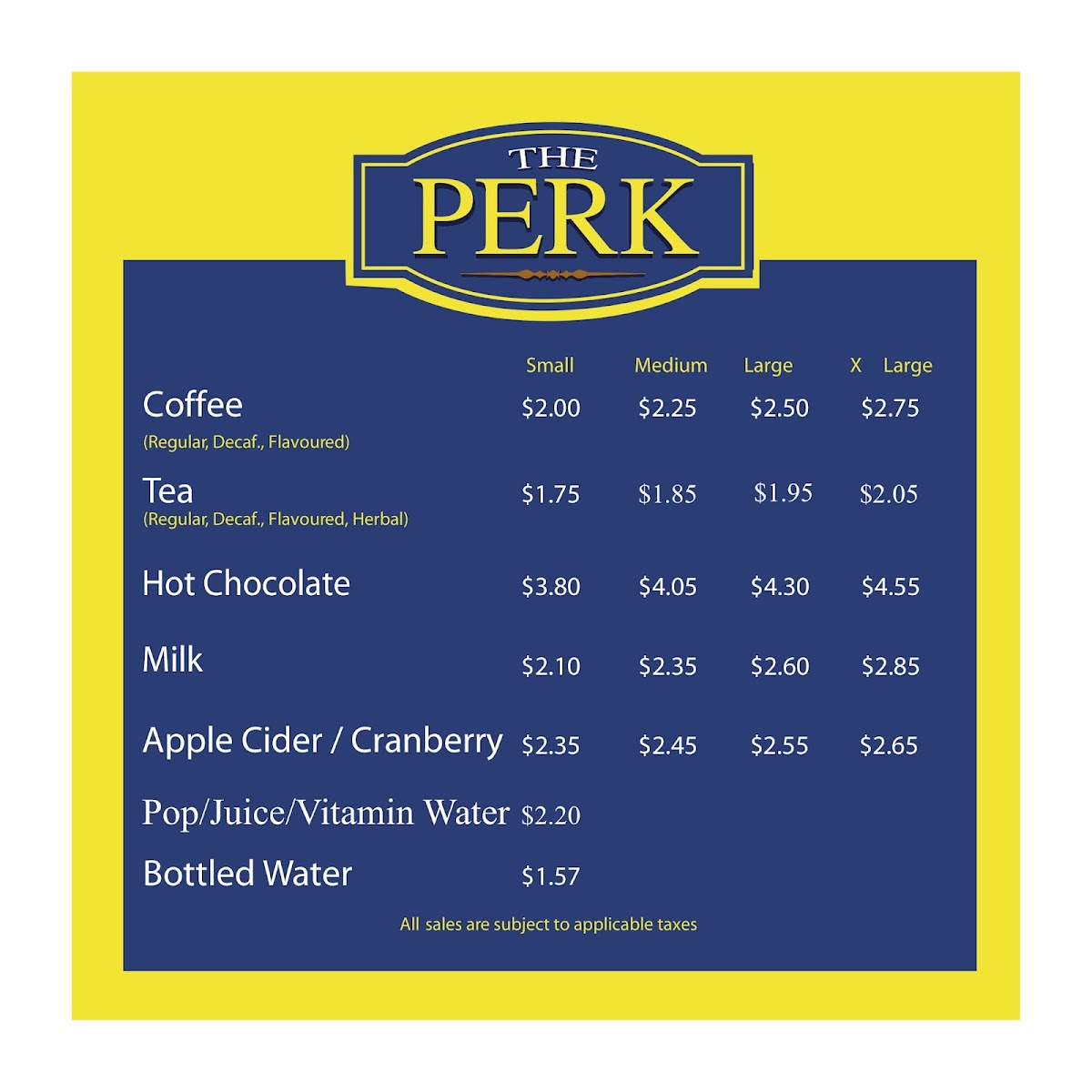 The Perk menu board