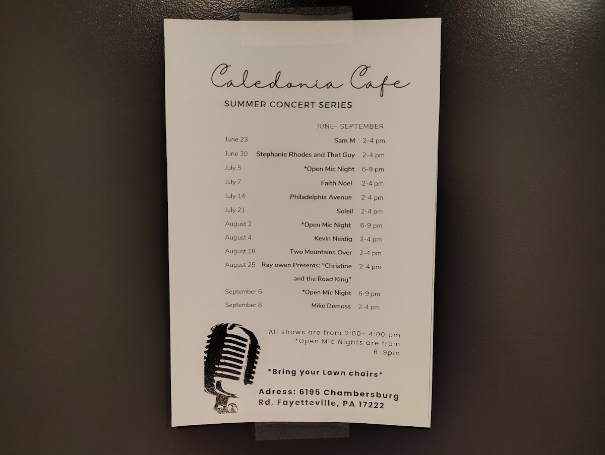 Caledonia Café menu board