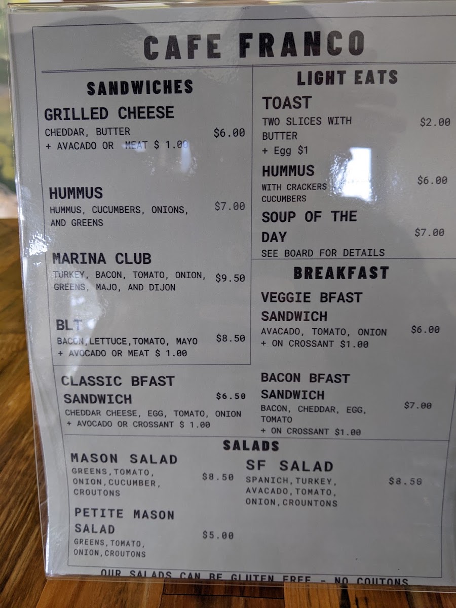 Cafe Franco menu board