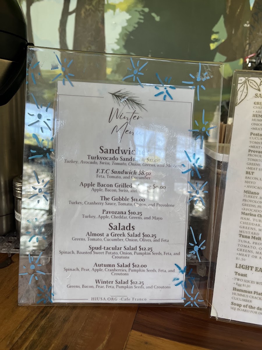 Cafe Franco menu board