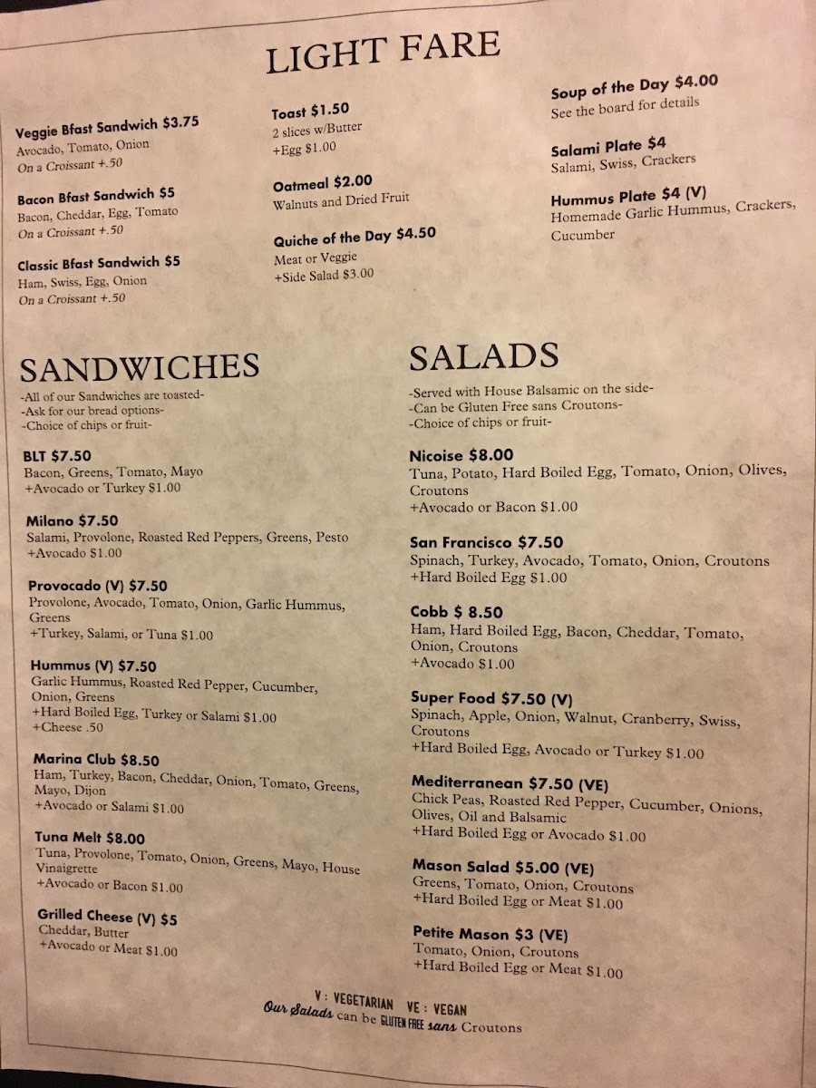 Cafe Franco menu board