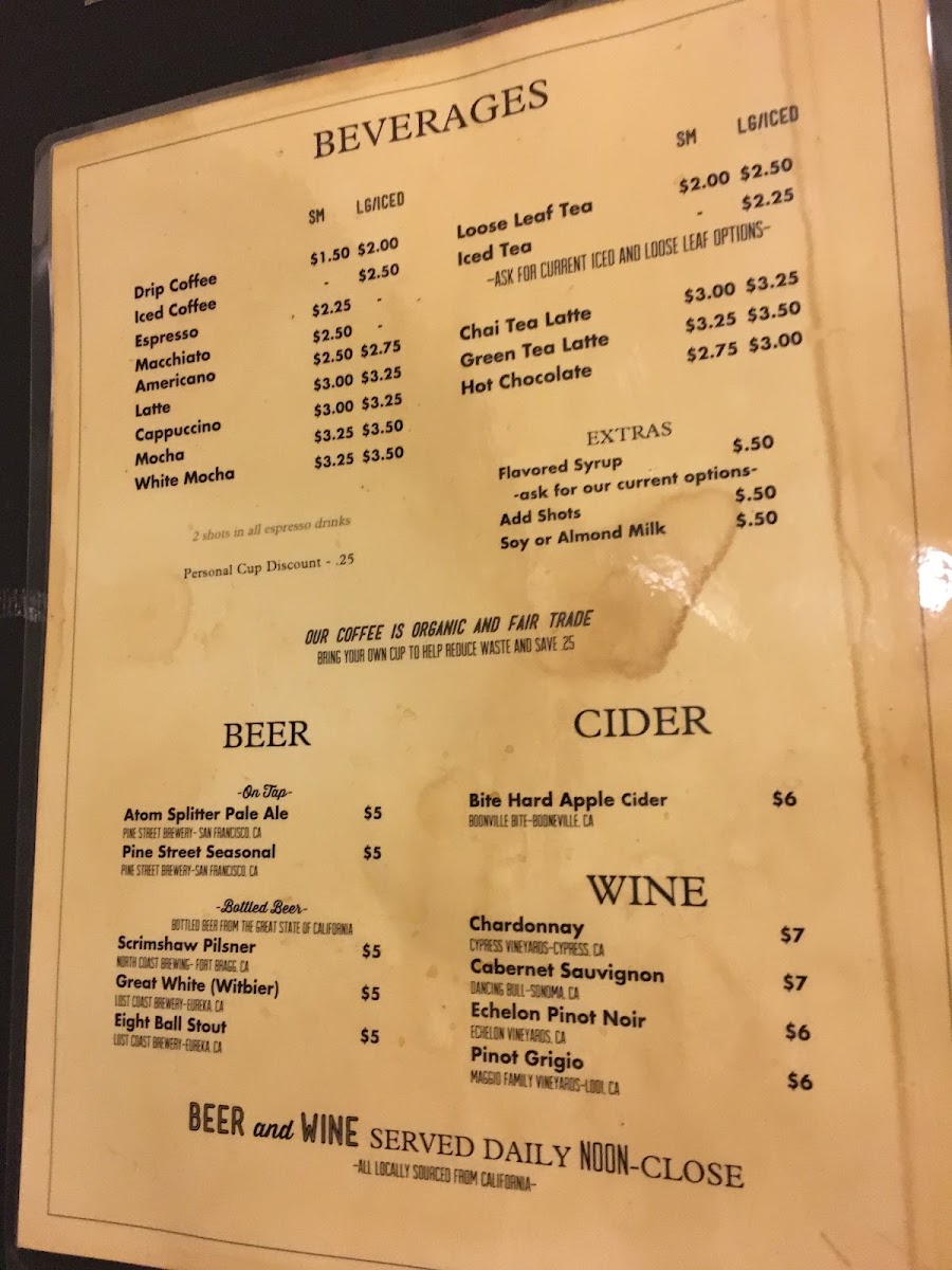 Cafe Franco menu board