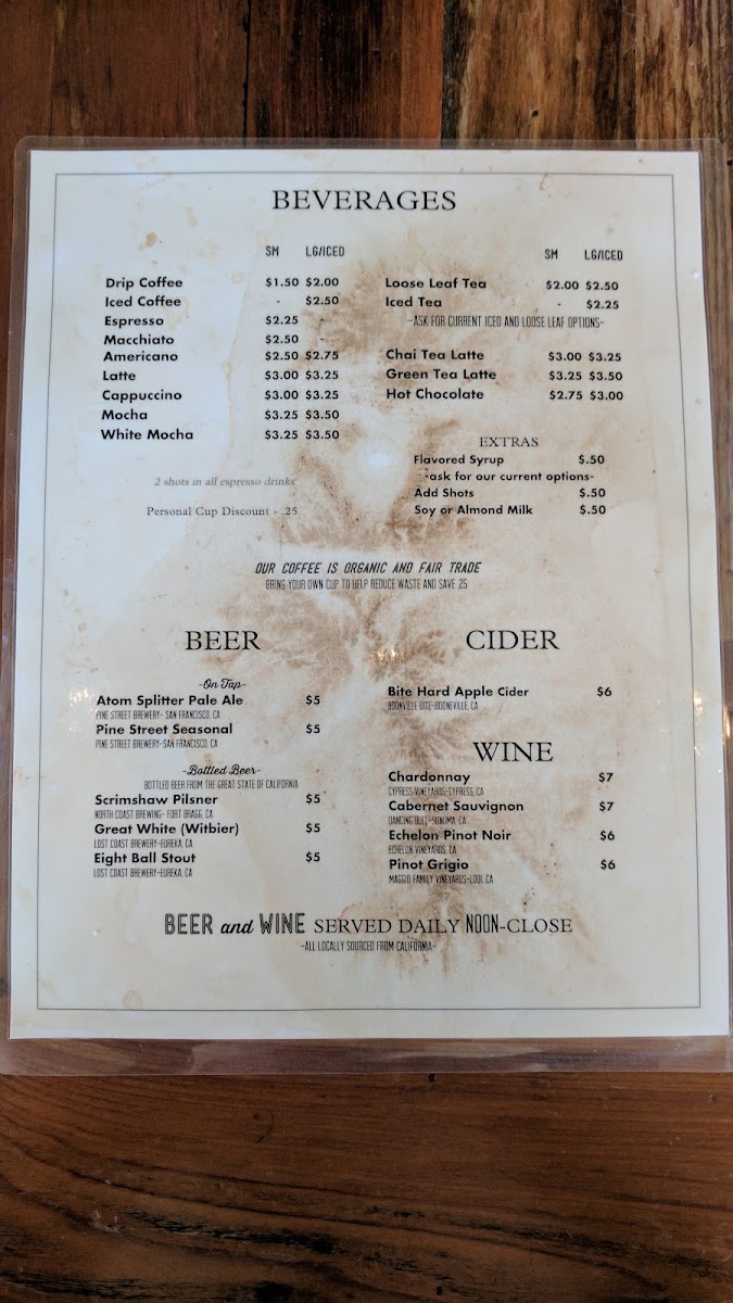 Cafe Franco menu board