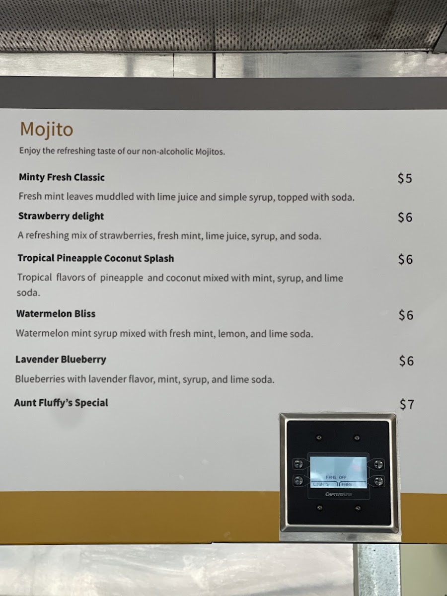 Aunt Fluffy menu board
