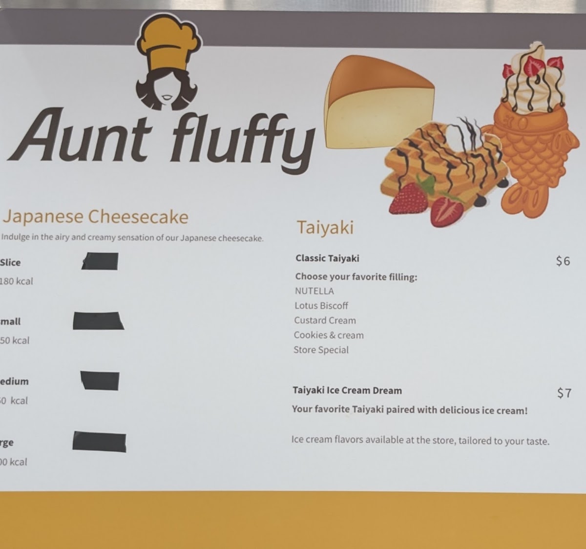 Aunt Fluffy menu board