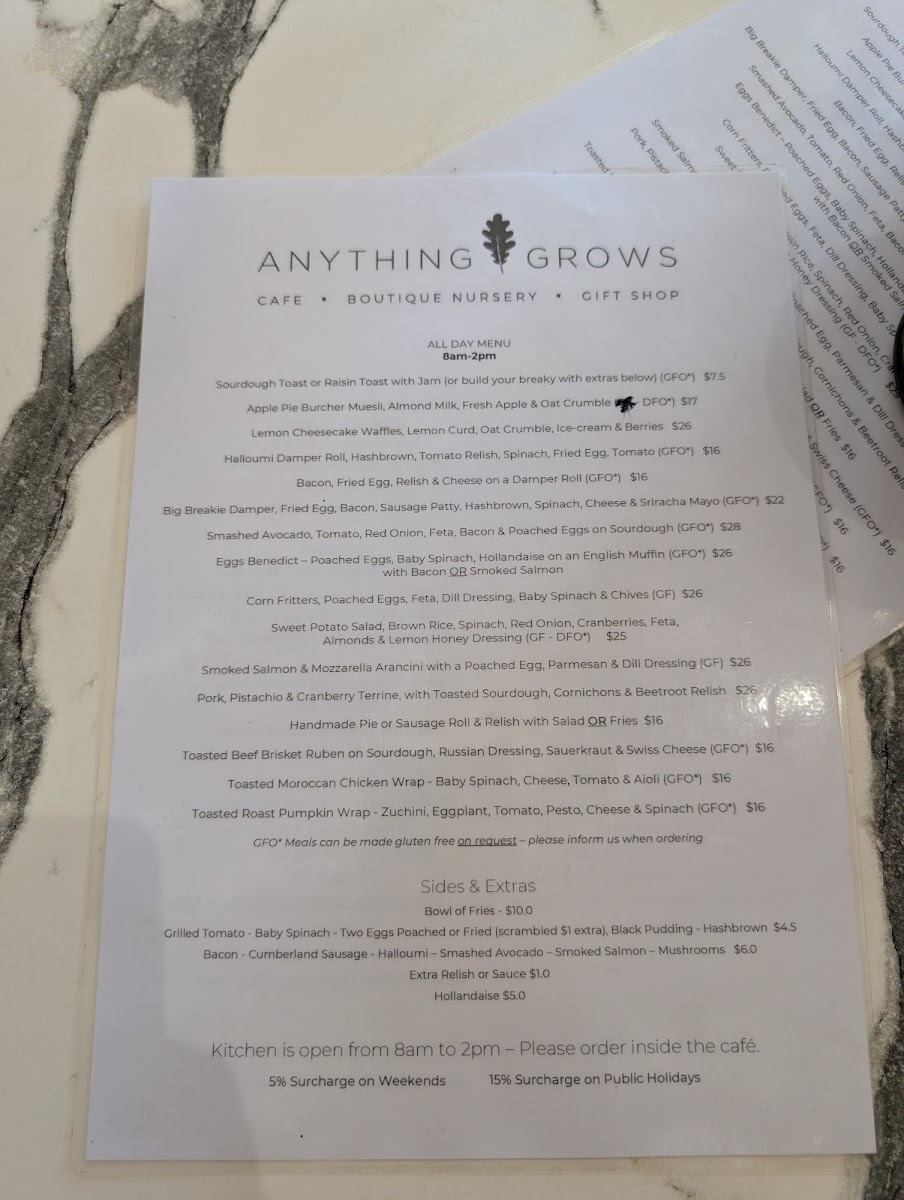 Anything Grows menu board