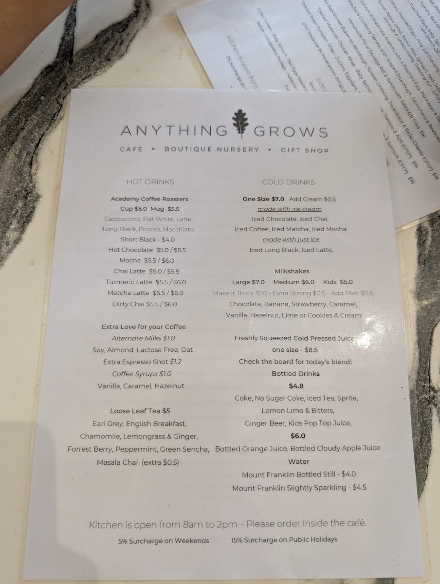 Anything Grows menu board