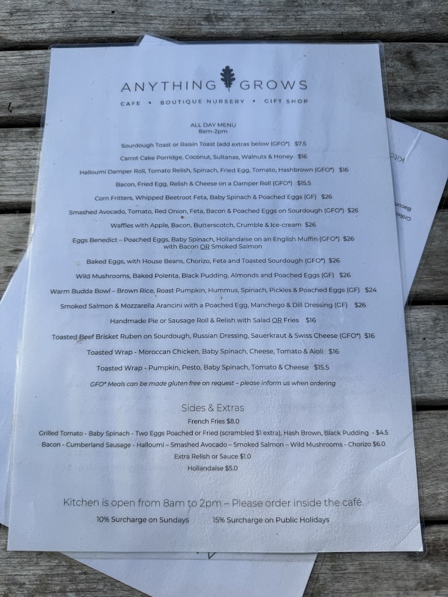 Anything Grows menu board