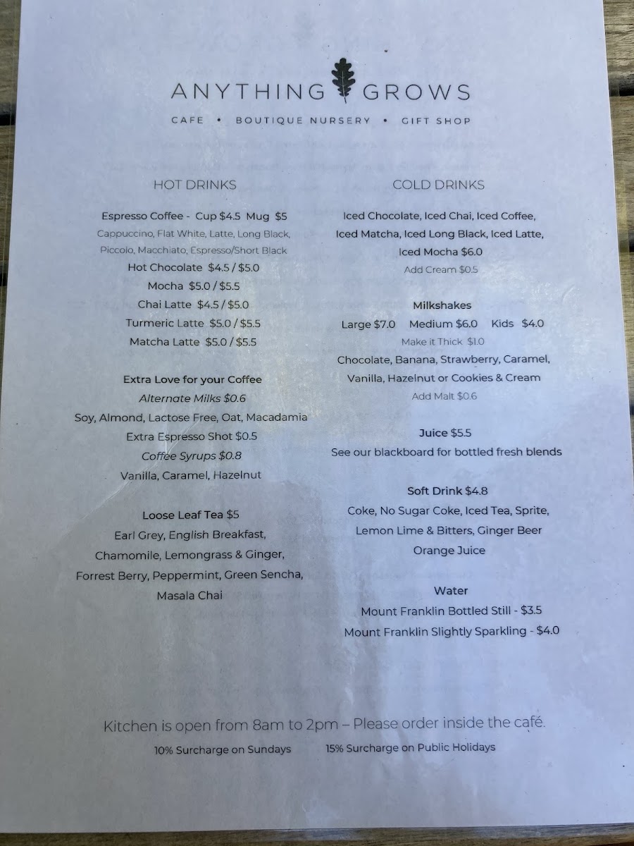Anything Grows menu board