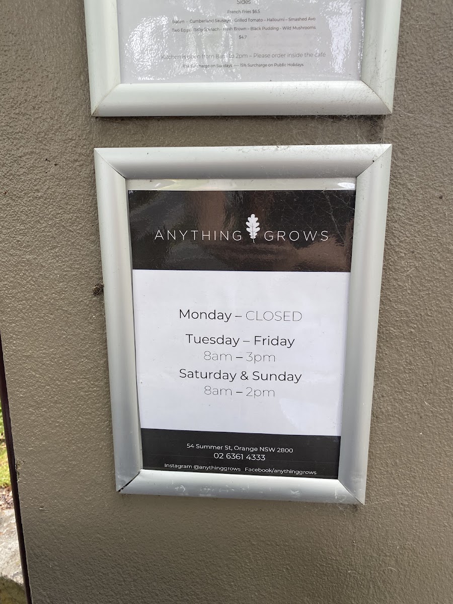 Anything Grows menu board