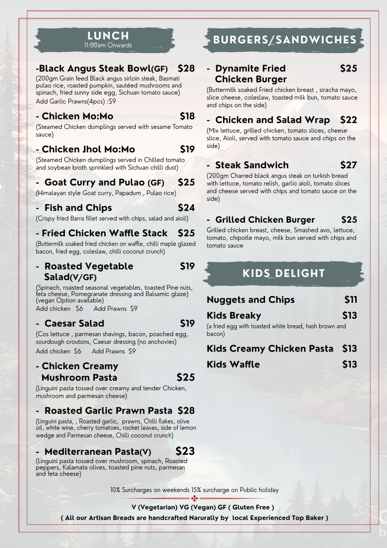 Mt. 8848 Cafe and Restaurant menu board