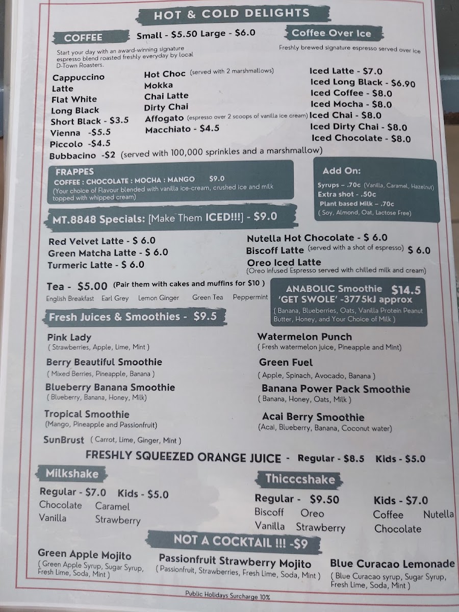 Mt. 8848 Cafe and Restaurant menu board