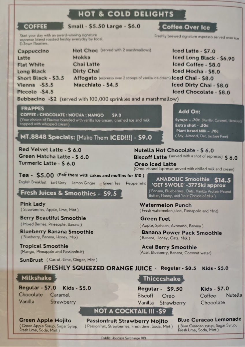 Mt. 8848 Cafe and Restaurant menu board